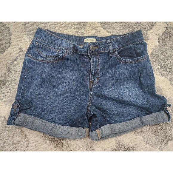 St. John's Bay Pants - St Johns Bay Shorts Womens 14 Blue Dark Wash Cuffed Cotton Blend